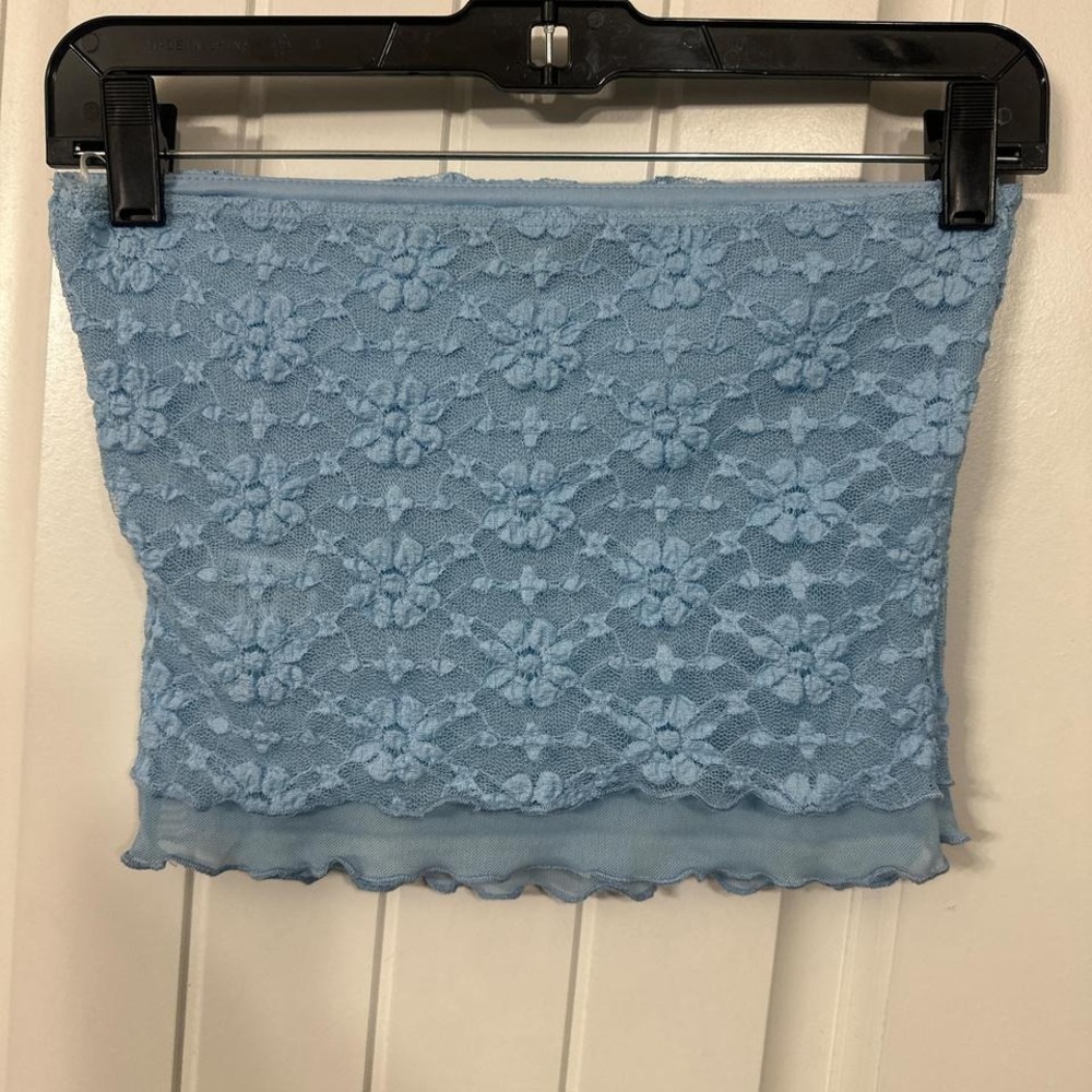 Blue lace tube top with ruffle hem. S - Picture 4 of 7